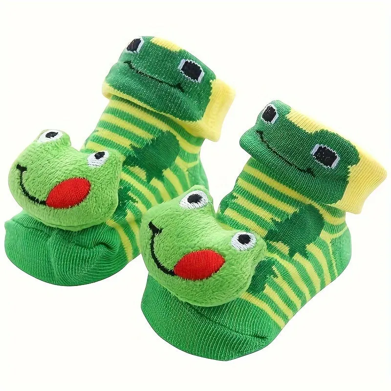 1 Pair Of Baby Girl's Cartoon 3D Animal Pattern Anti-Slip Baby Crew Socks, Soft Breathable Comfy Socks For All Seasons