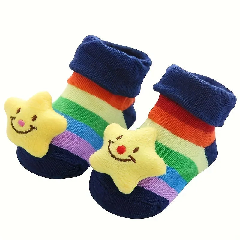 1 Pair Of Baby Girl's Cartoon 3D Animal Pattern Anti-Slip Baby Crew Socks, Soft Breathable Comfy Socks For All Seasons