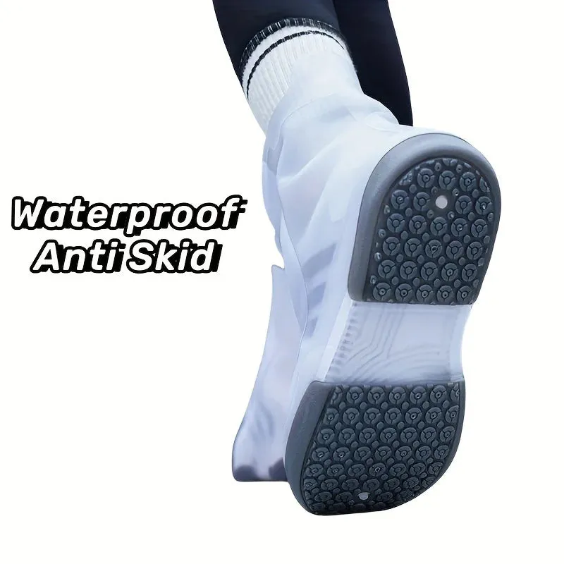 1set Two Tone Shoe Covers Waterproof Overshoes Washable Anti Skid With Button.