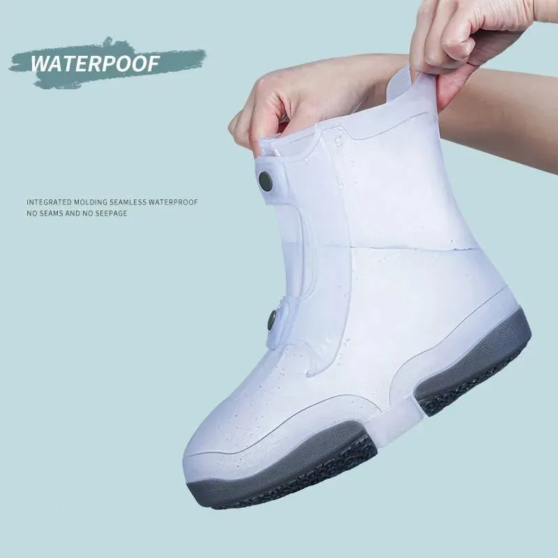 1set Two Tone Shoe Covers Waterproof Overshoes Washable Anti Skid With Button.