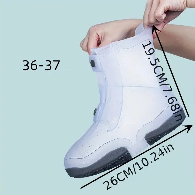 1set Two Tone Shoe Covers Waterproof Overshoes Washable Anti Skid With Button.