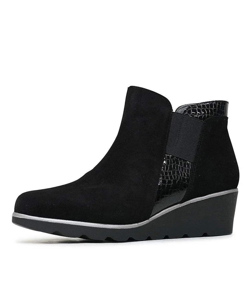 3733 Black Suede Wedge Boots