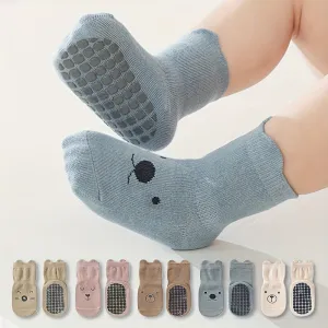 5 Pairs Baby Non-slip Floor Socks With Grips Anti-Slip Crew For Infants Toddlers Boys And Girls