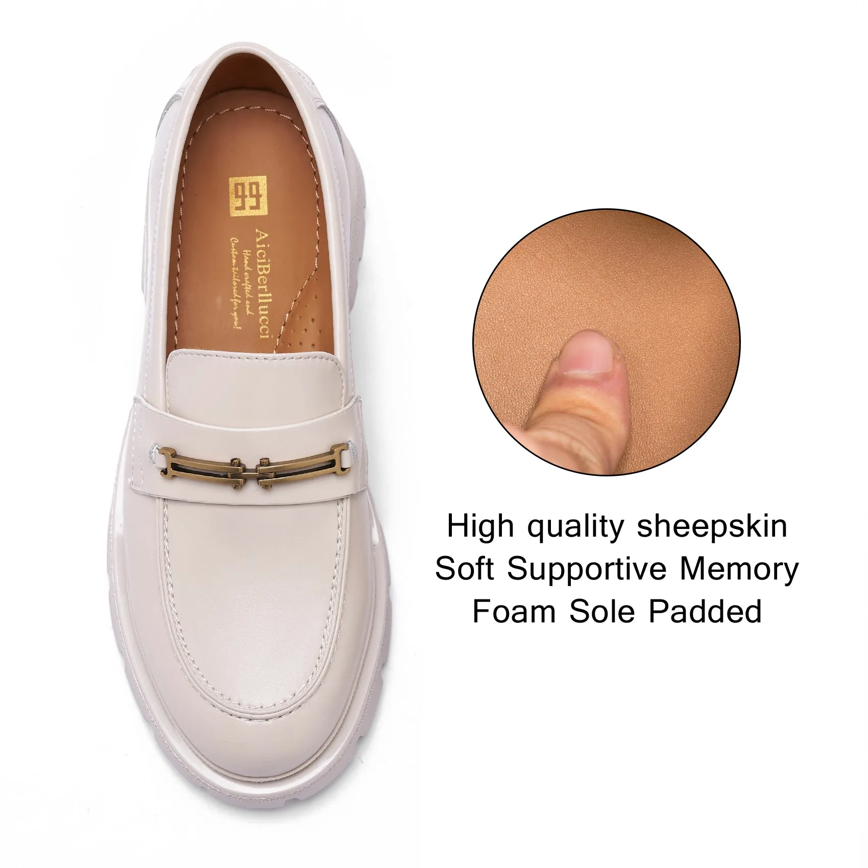 AiciBerllucci -SUNNY  -Beige Loafers for Women, Business Casual Shoes, Women's Loafers & Slip-Ons, Womens Chunky Loafers Comfortable Platform Loafers for Women