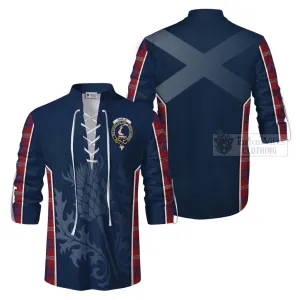 Ainslie Tartan Ghillie Kilt Shirt with Family Crest and Scottish Thistle Vibes Sport Style