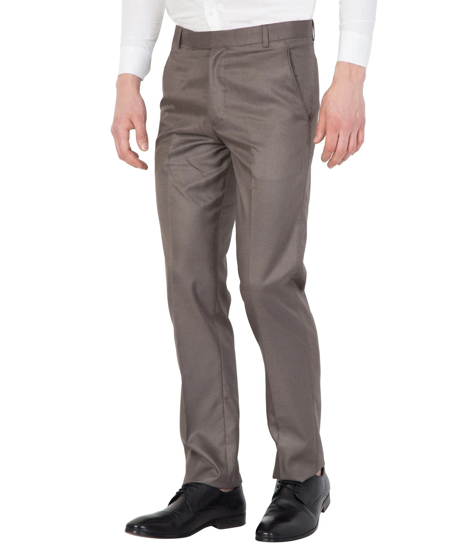 American-Elm Men Brown Slim Fit Solid Cotton Formal Trouser