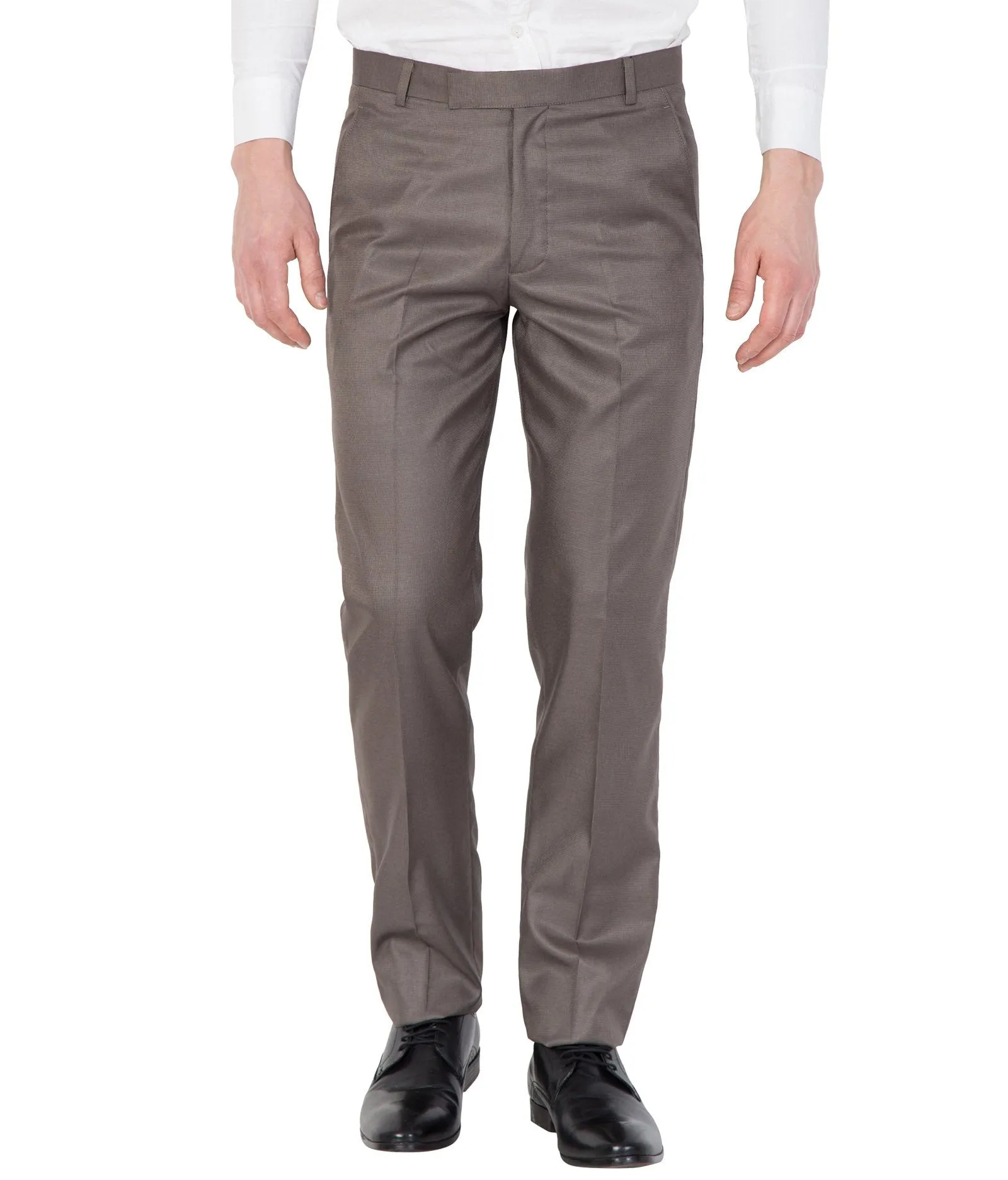 American-Elm Men Brown Slim Fit Solid Cotton Formal Trouser