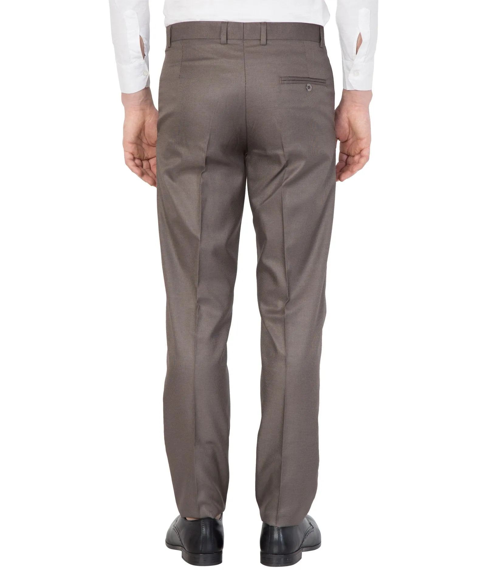 American-Elm Men Brown Slim Fit Solid Cotton Formal Trouser