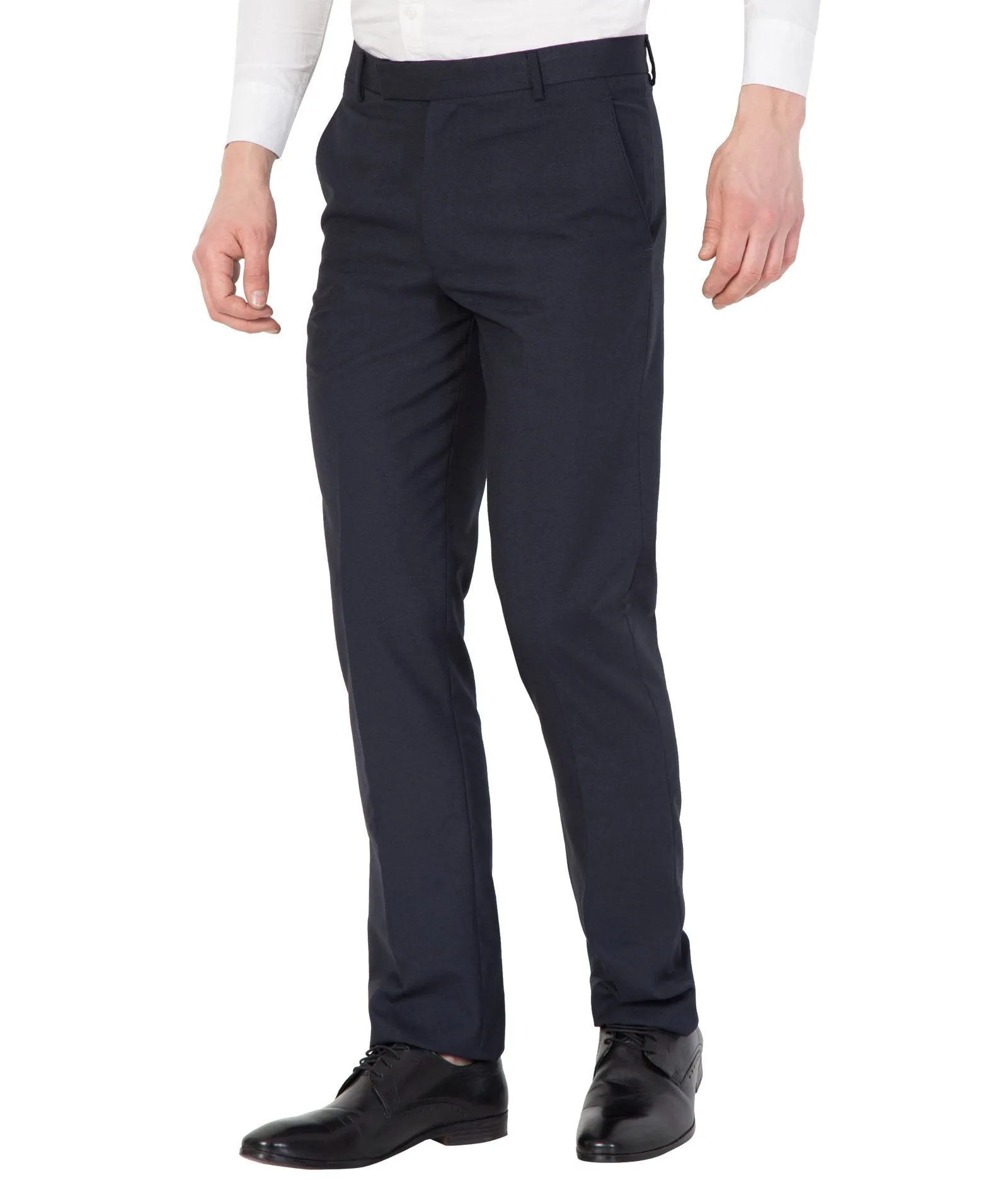 American-Elm Men Navy Cotton Rayon Slim Fit Formal Trouser