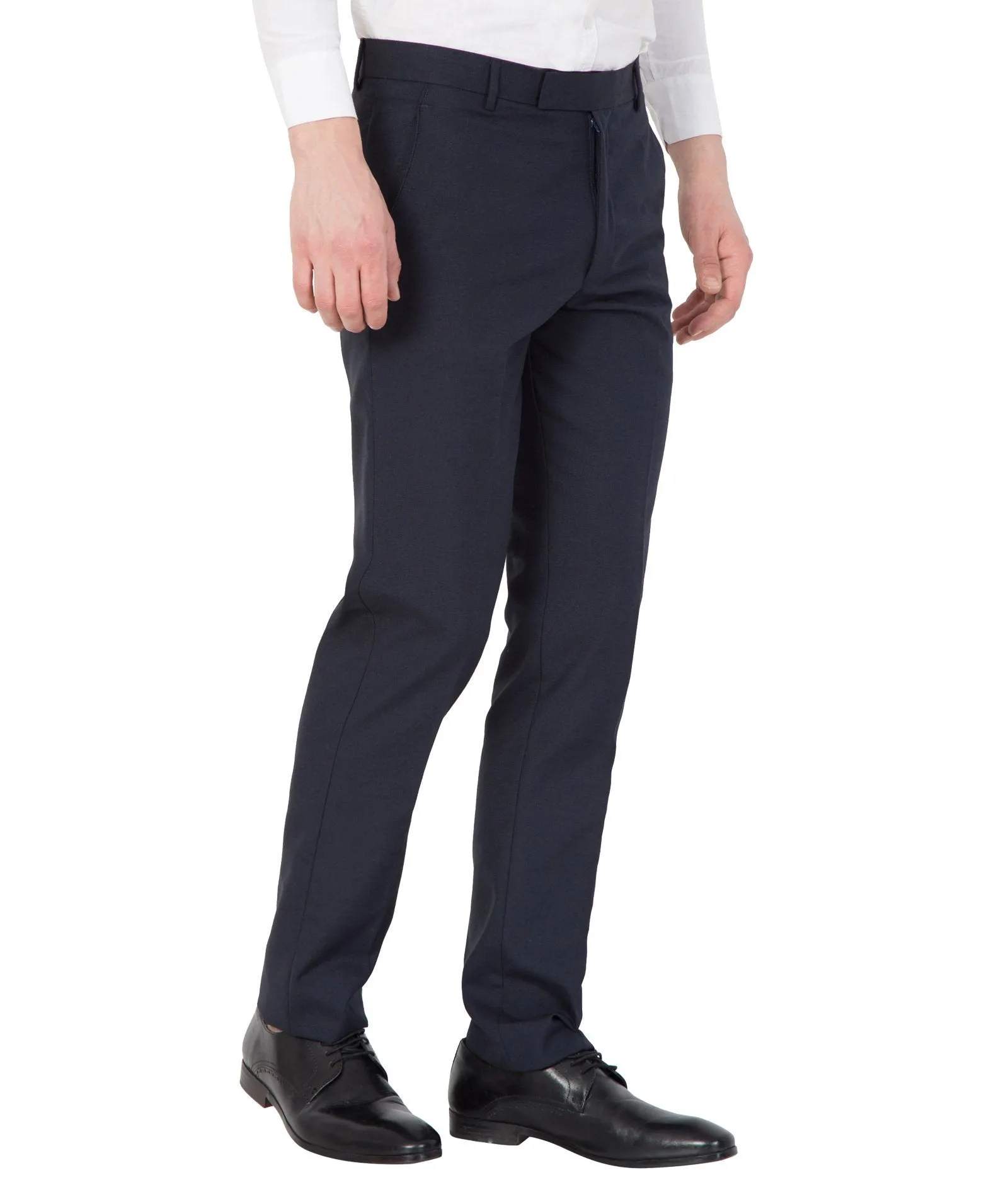 American-Elm Men Navy Cotton Rayon Slim Fit Formal Trouser