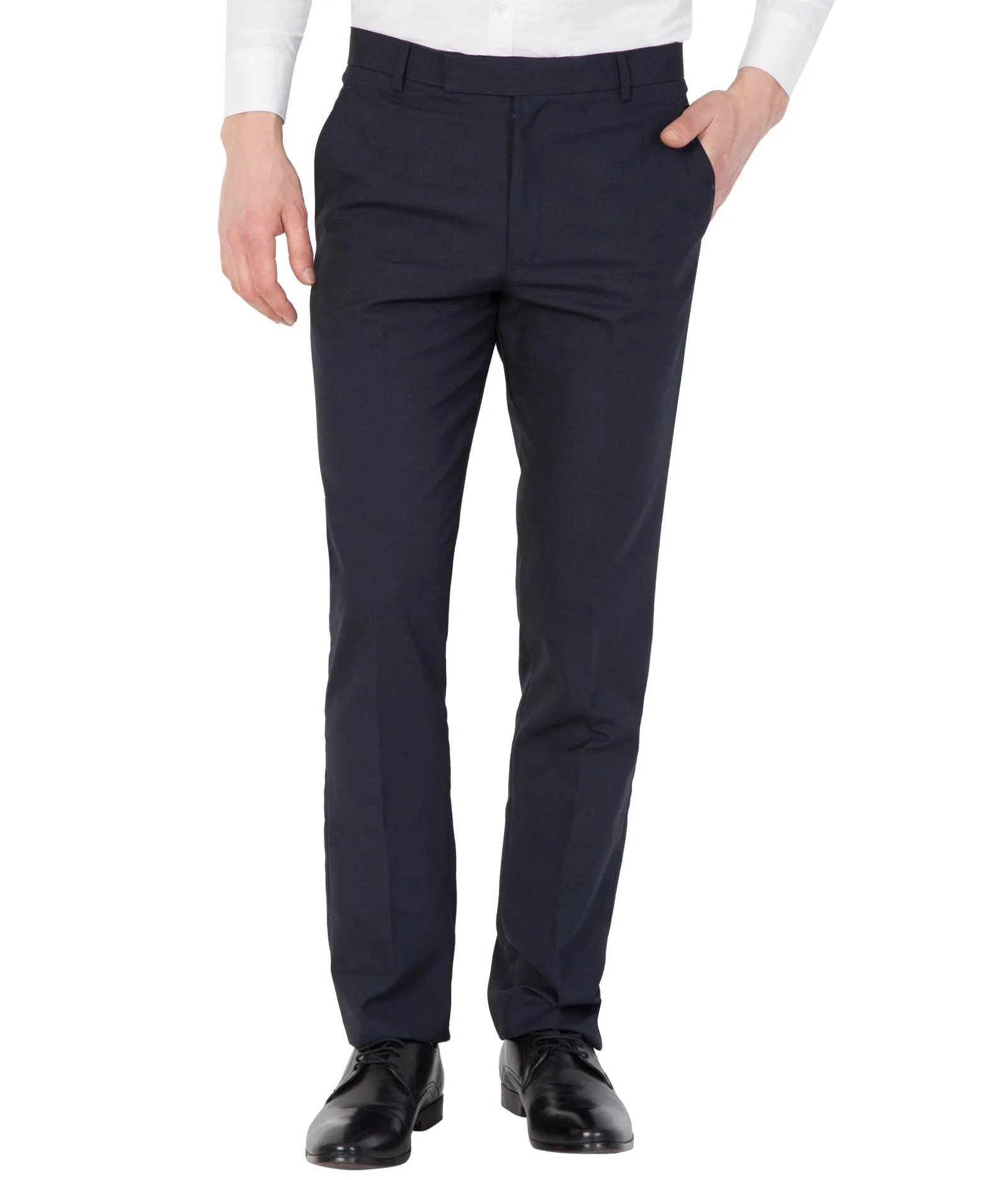 American-Elm Men Navy Cotton Rayon Slim Fit Formal Trouser