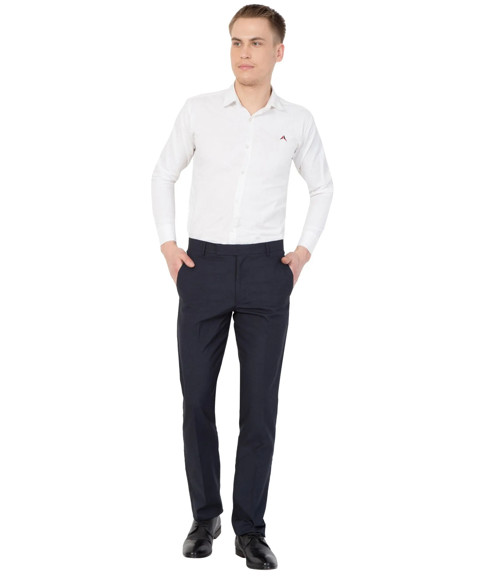 American-Elm Men Navy Cotton Rayon Slim Fit Formal Trouser