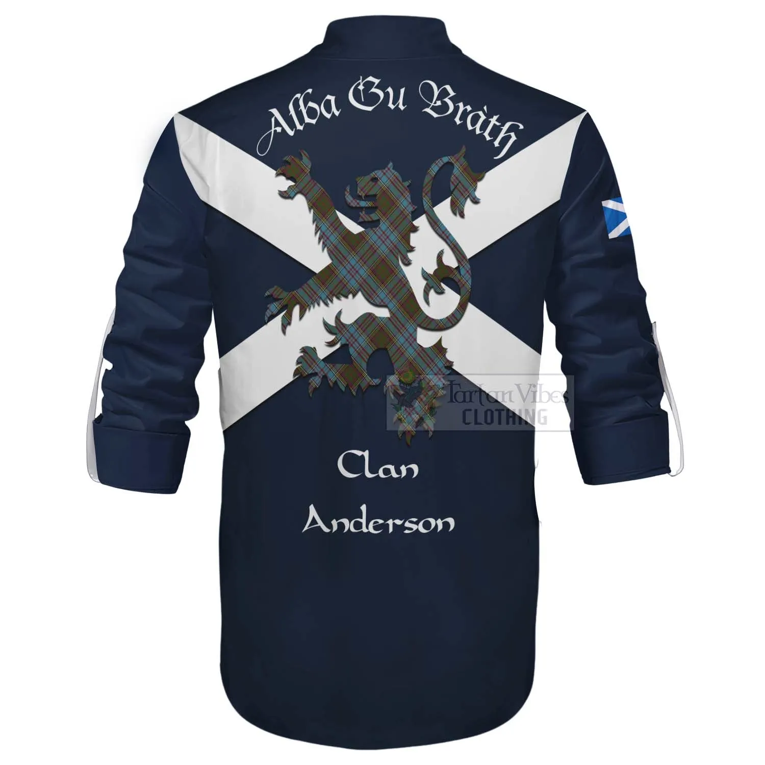 Anderson Tartan Lion Rampant Ghillie Kilt Shirt Proudly Display Your Heritage with Alba Gu Brath and Clan Name