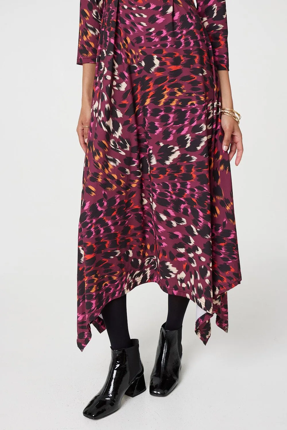 Animal Print Hanky Hem Jersey Dress