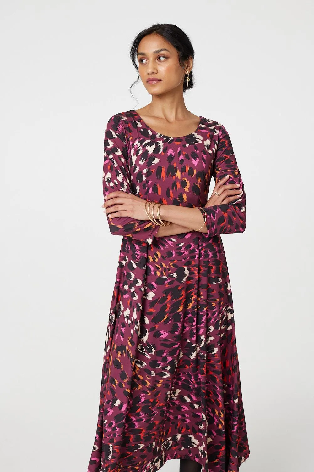 Animal Print Hanky Hem Jersey Dress