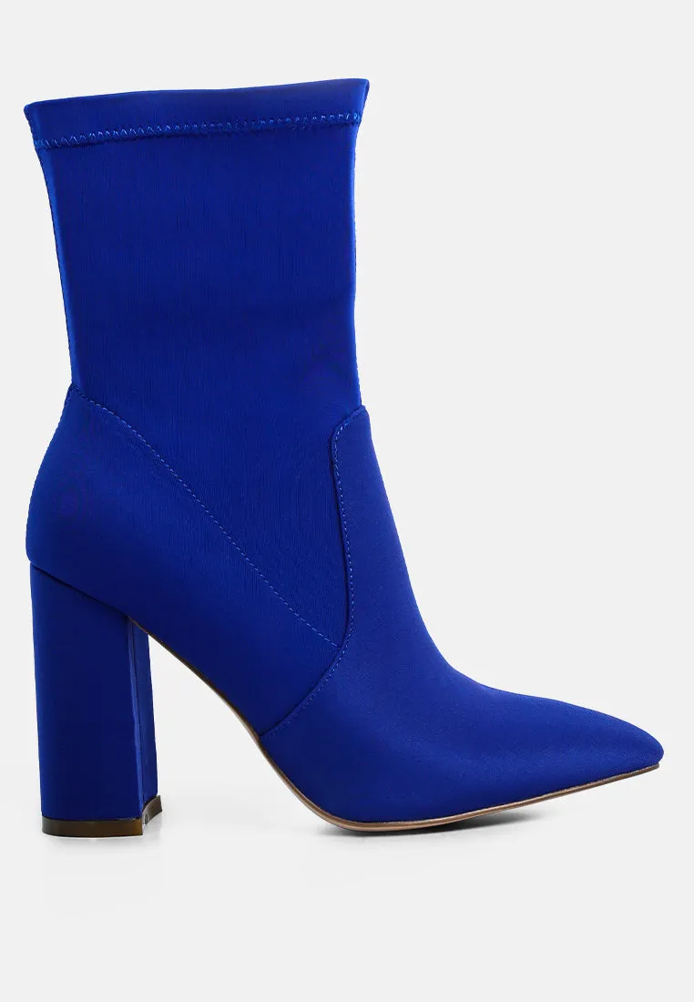 Ankle Lycra Block Heeled Boots