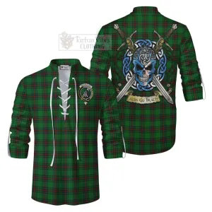 Anstruther Tartan Ghillie Kilt Shirt with Family Crest Celtic Skull Style