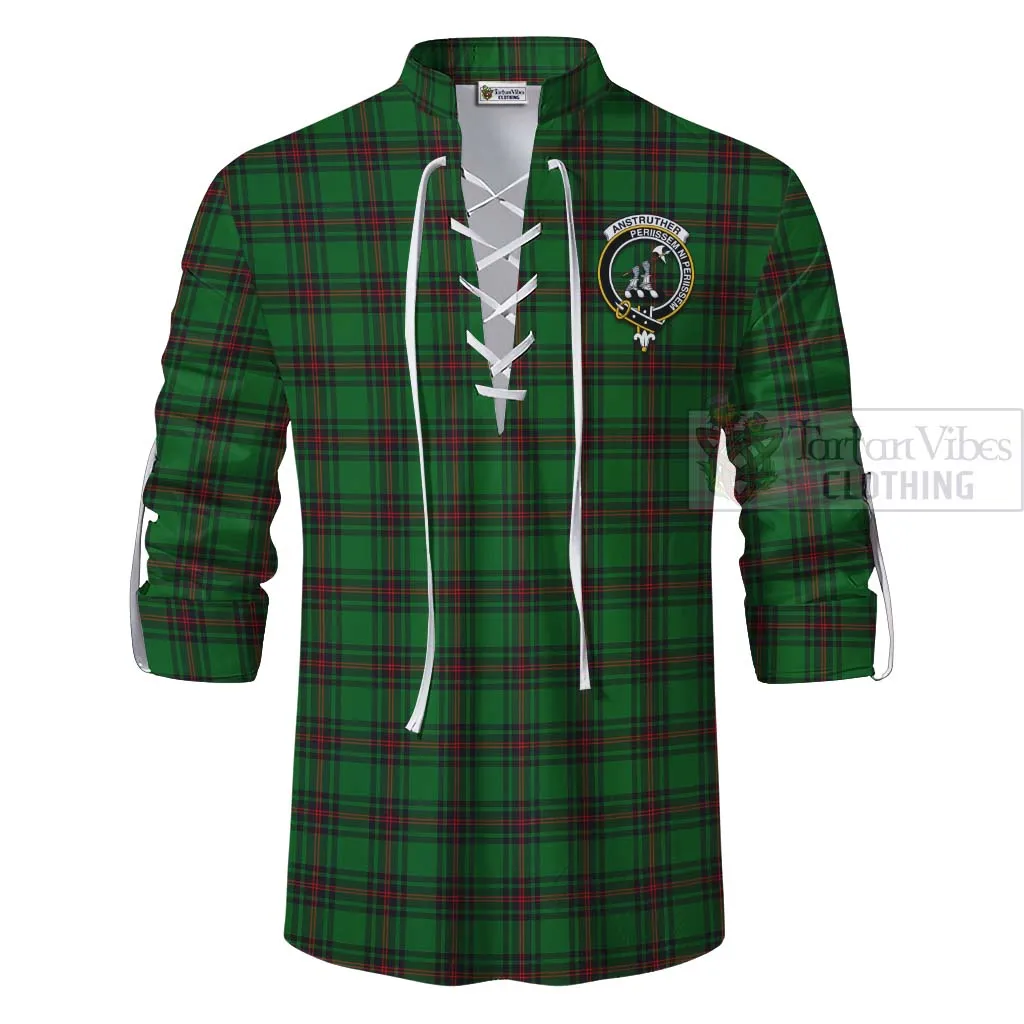 Anstruther Tartan Ghillie Kilt Shirt with Family Crest Celtic Skull Style