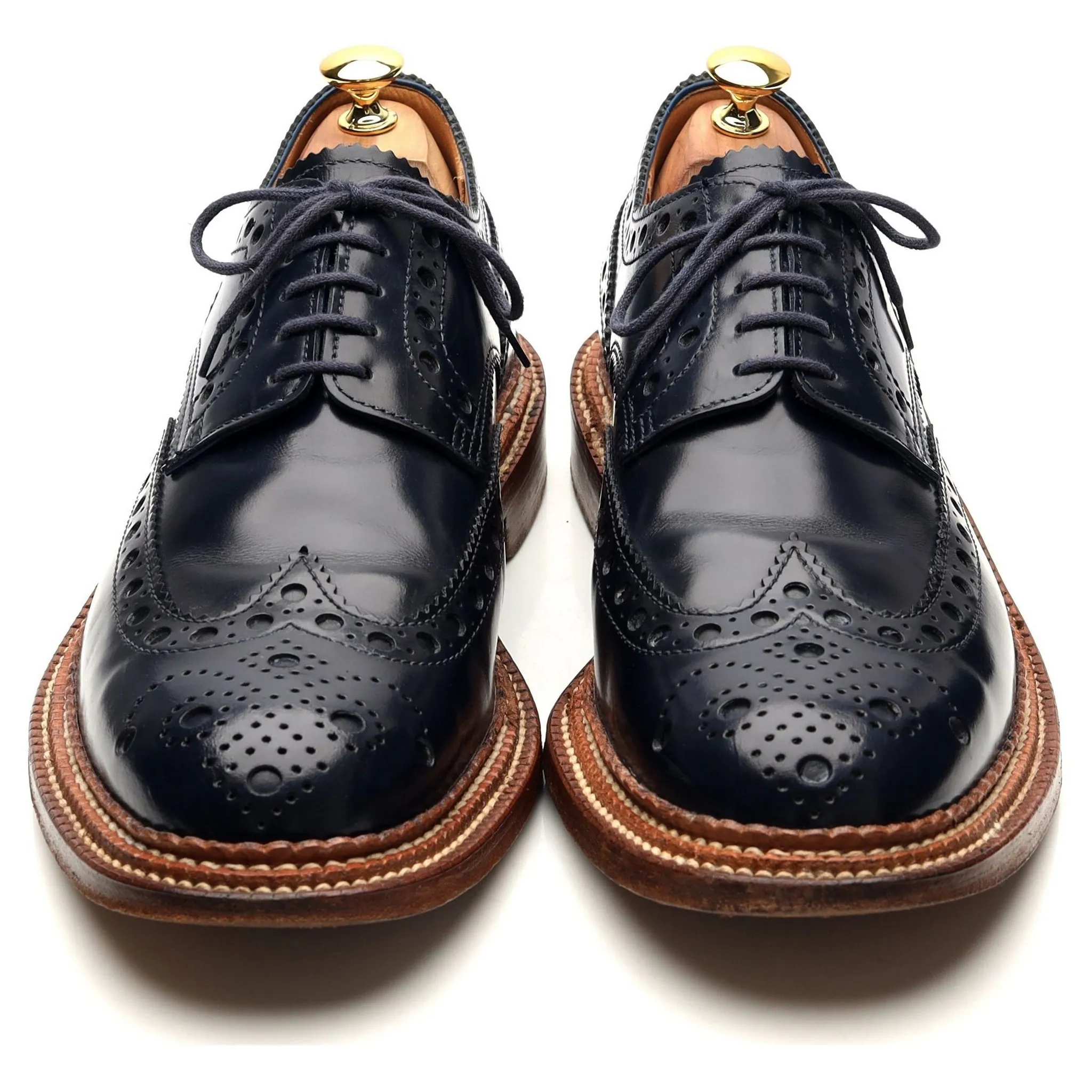 'Archie' Triple Welt Navy Blue Leather Derby Brogues UK 10 G