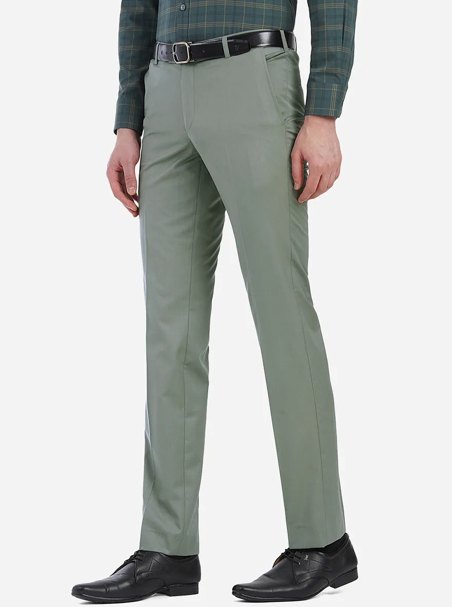 Army Green Solid Slim Fit Formal Trouser | Metal