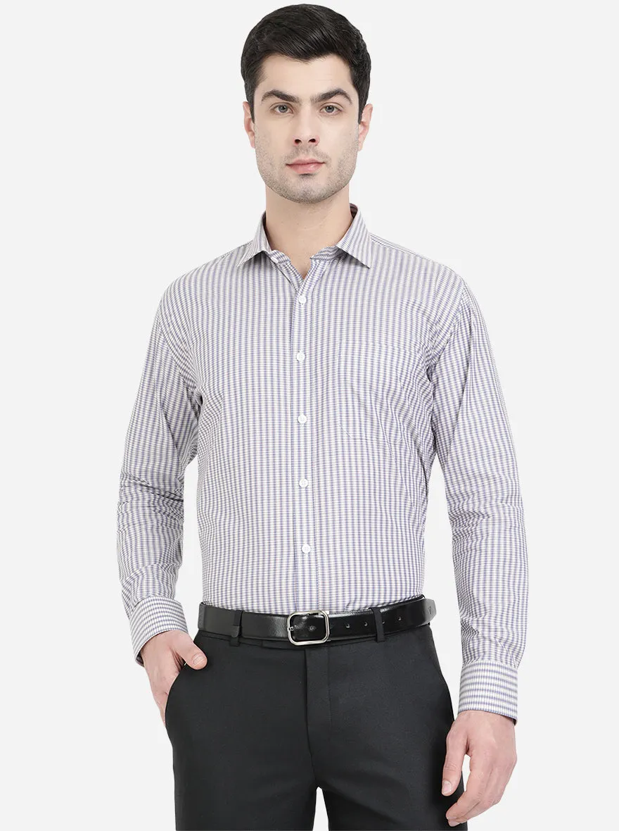 Ash Grey Checked Regular Fit Formal Shirt | JadeBlue