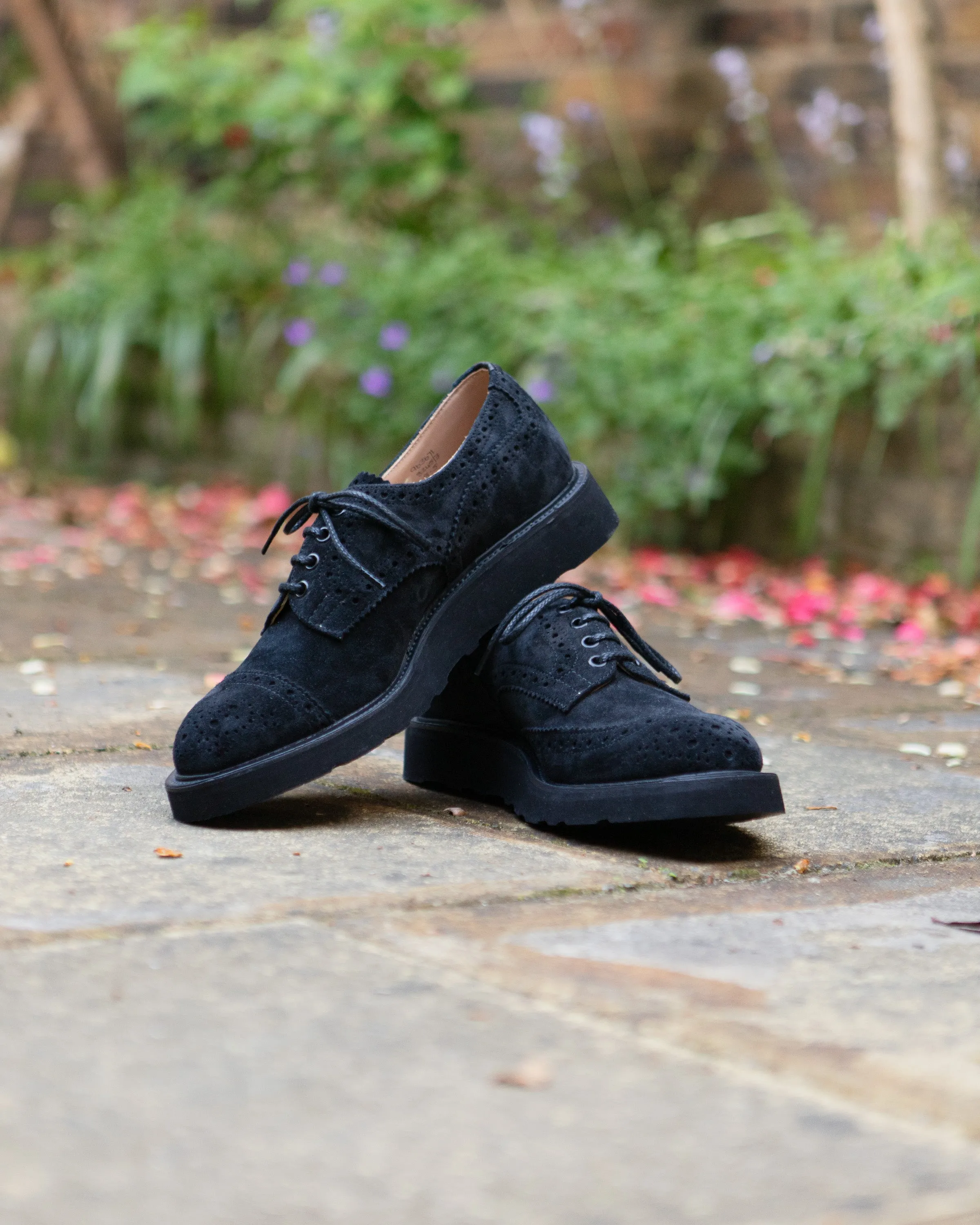 Asymmetric Gibson Brogues – Black Suede