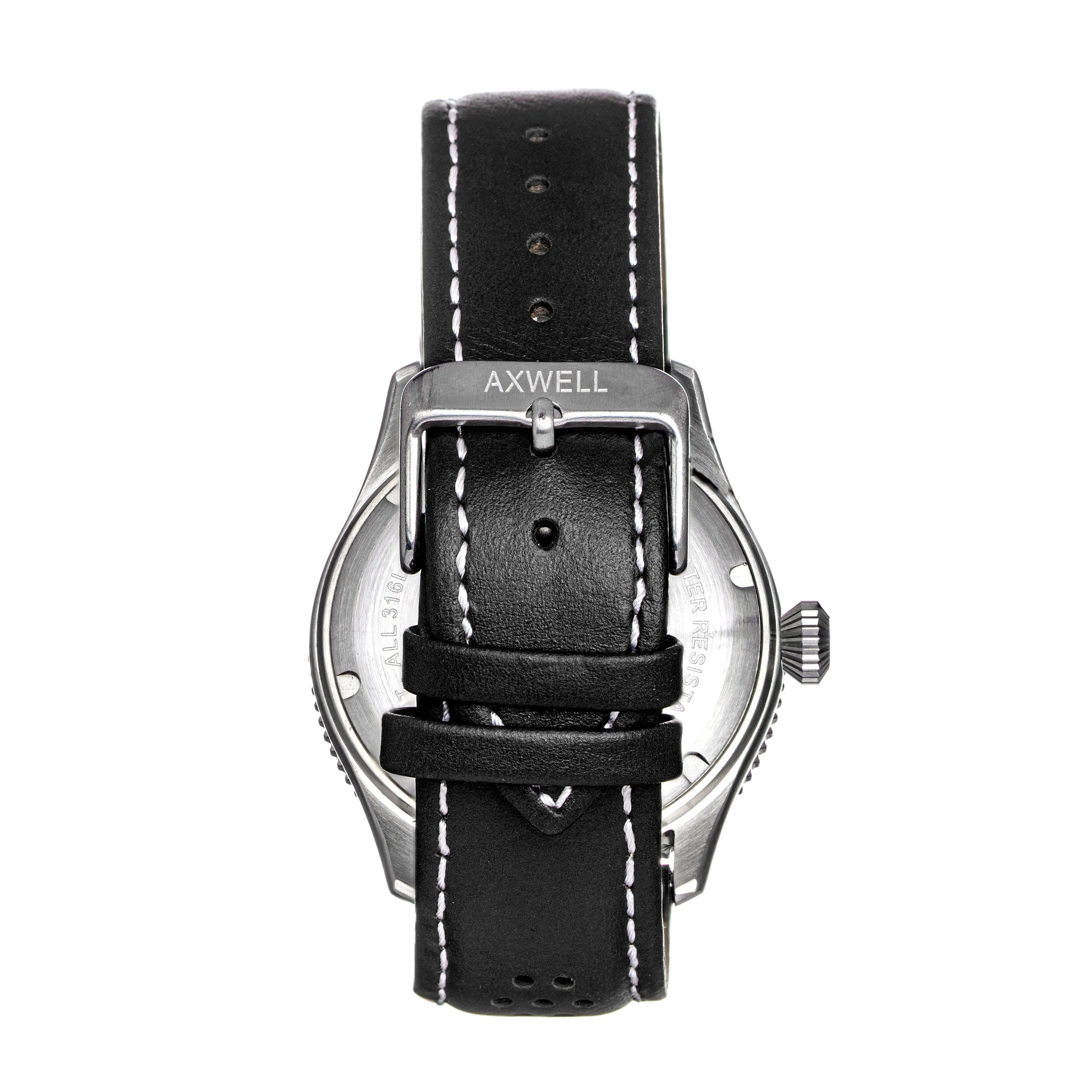 Axwell Arrow Leather-Band Watch w/Date - Black