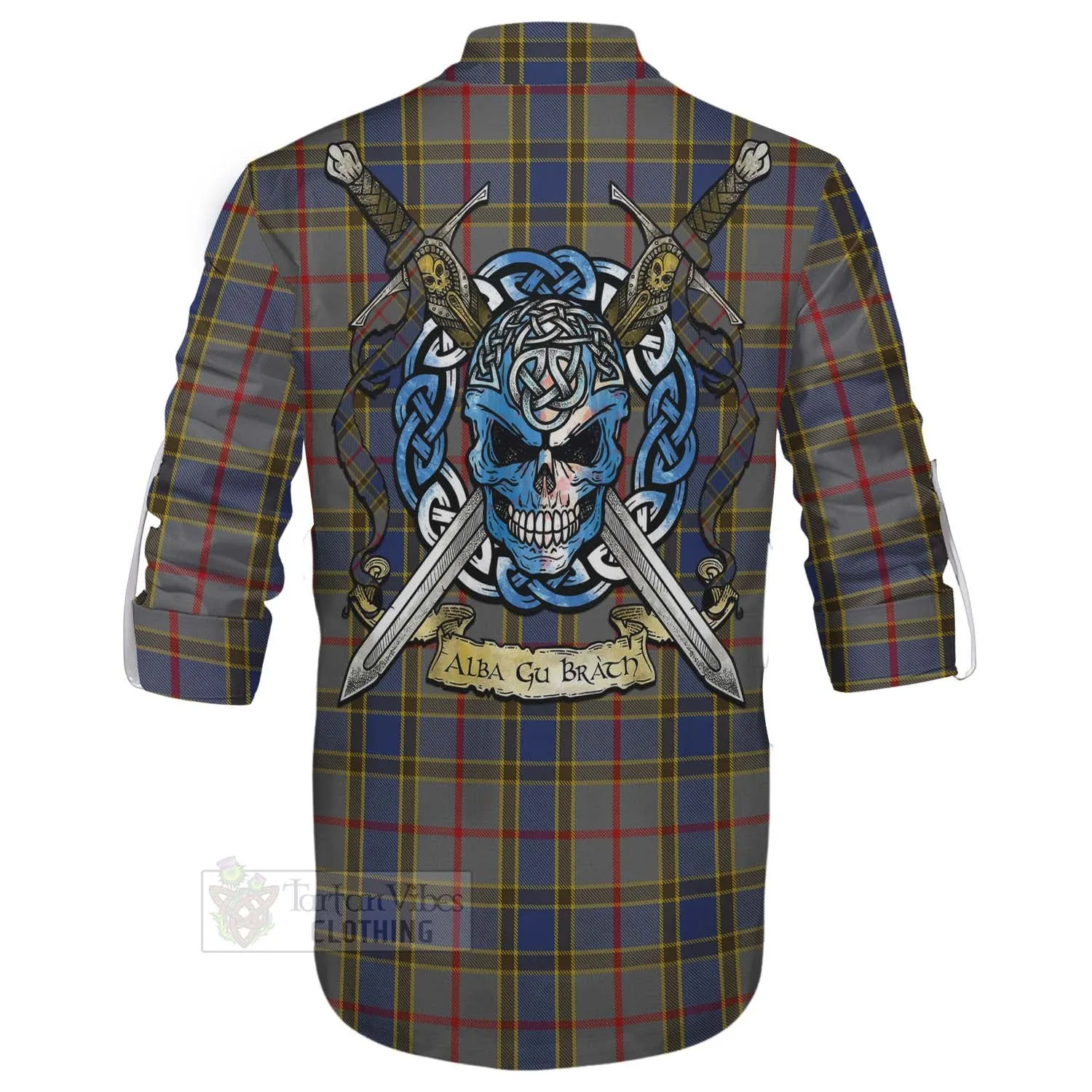 Balfour Tartan Ghillie Kilt Shirt with Family Crest Celtic Skull Style