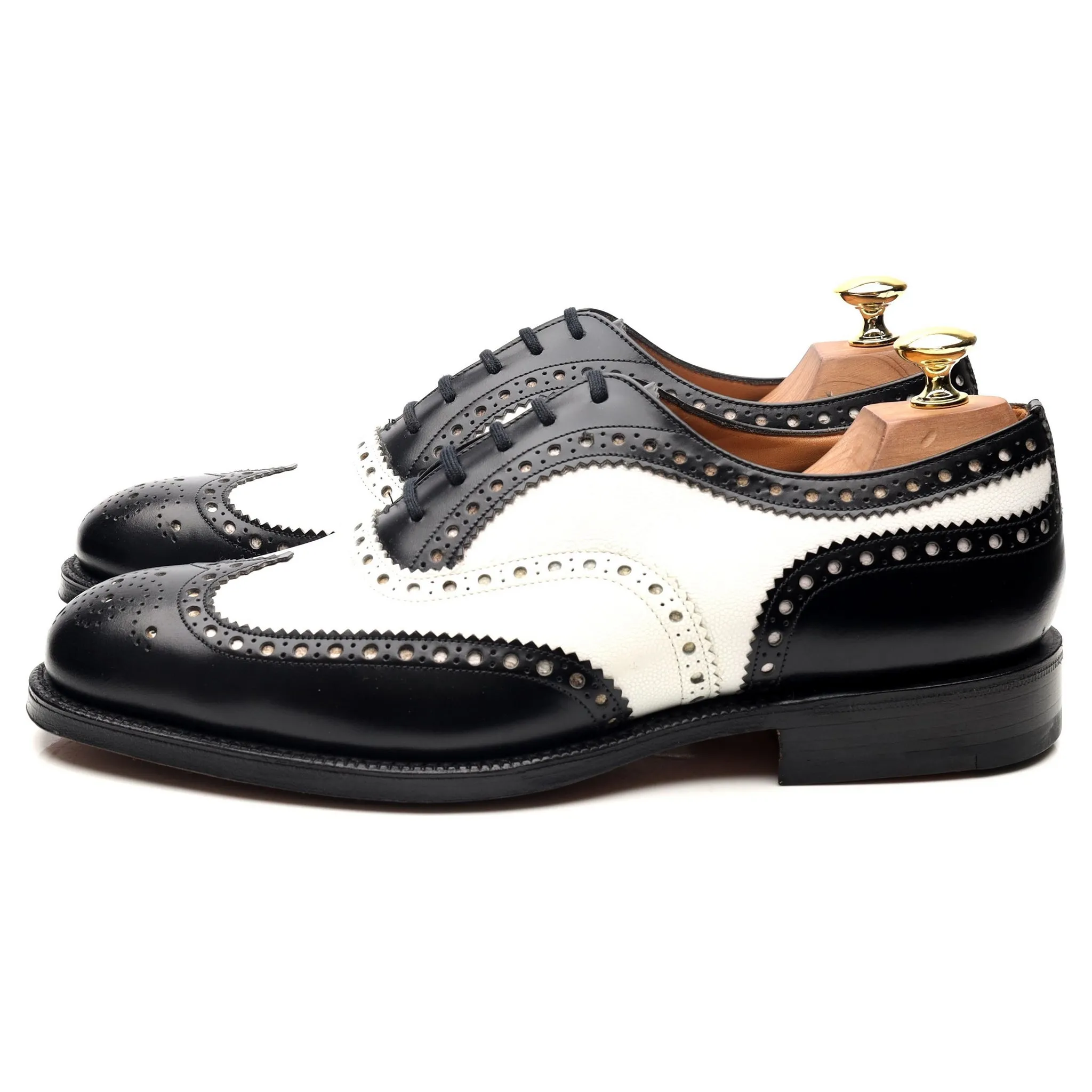 'Barlow' Black White Leather Spectator Brogues UK 8 G