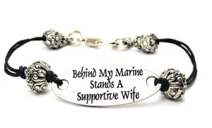 Behind My Marine Stands A Supportive Wife Black Cord Connector Bracelet