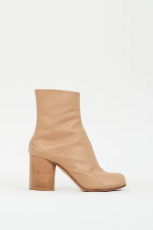 Beige Leather Tabi Heeled Boot