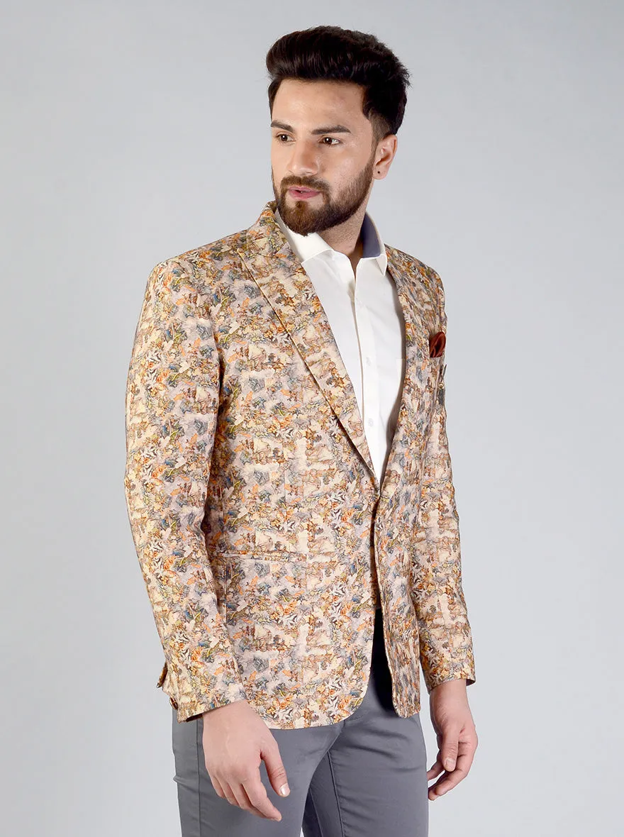 Beige Printed Blazer | JB Studio