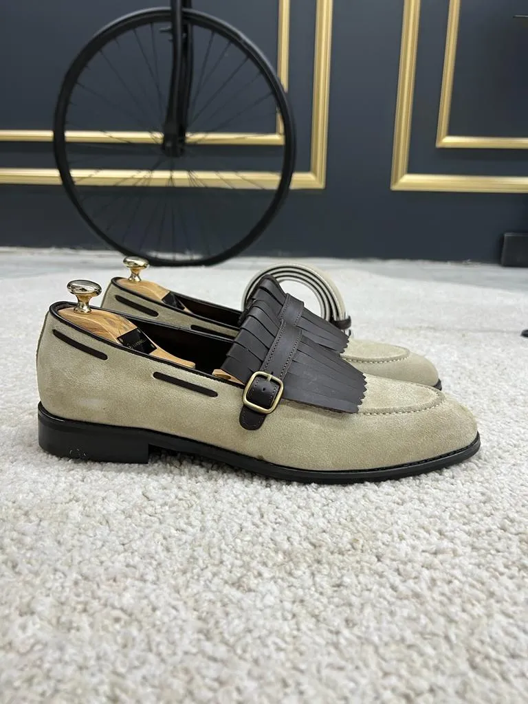 Beige Suede Kilt Loafers for Men | GentWith.com