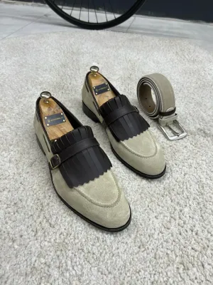 Beige Suede Kilt Loafers for Men | GentWith.com