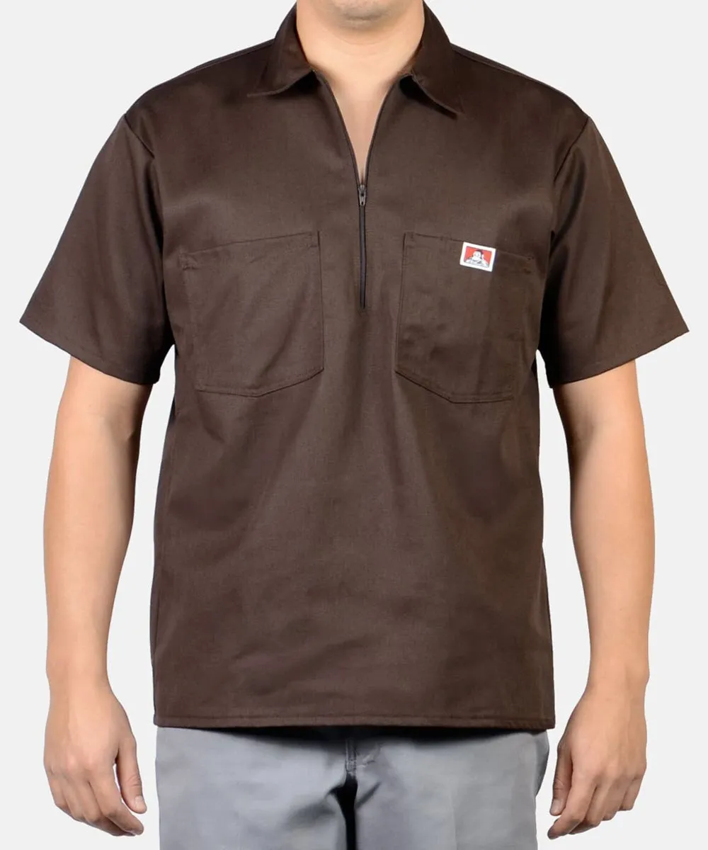 Ben Davis Short Sleeve Half-Zip Work Shirt - Brown