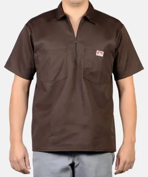 Ben Davis Short Sleeve Half-Zip Work Shirt - Brown