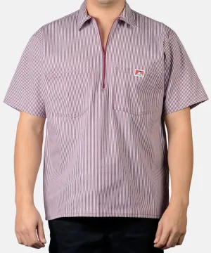 Ben Davis Short Sleeve Half-Zip Work Shirt - Burgundy Stripe