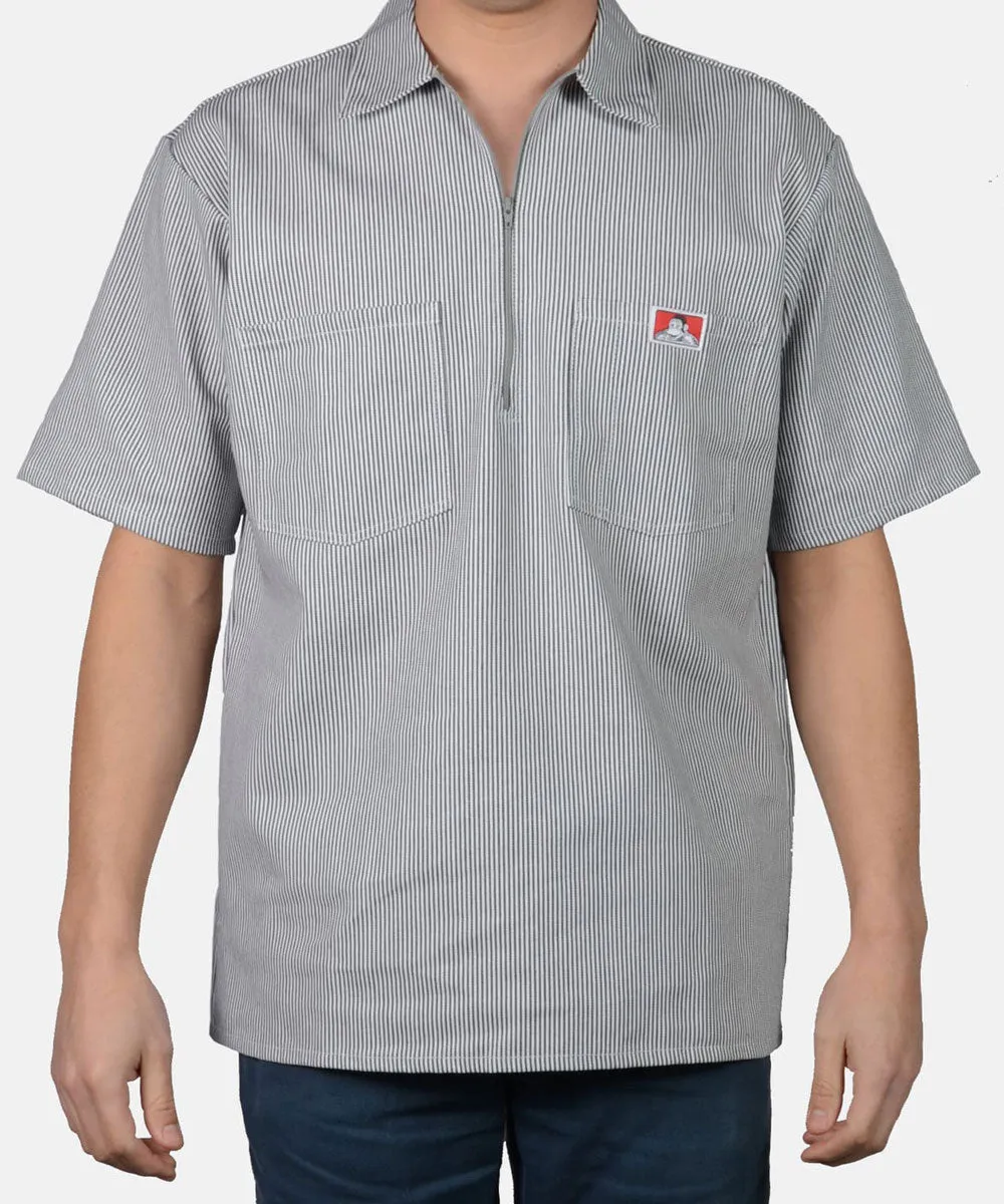 Ben Davis Short Sleeve Half-Zip Work Shirt - Hickory Stripe