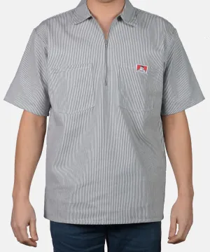 Ben Davis Short Sleeve Half-Zip Work Shirt - Hickory Stripe