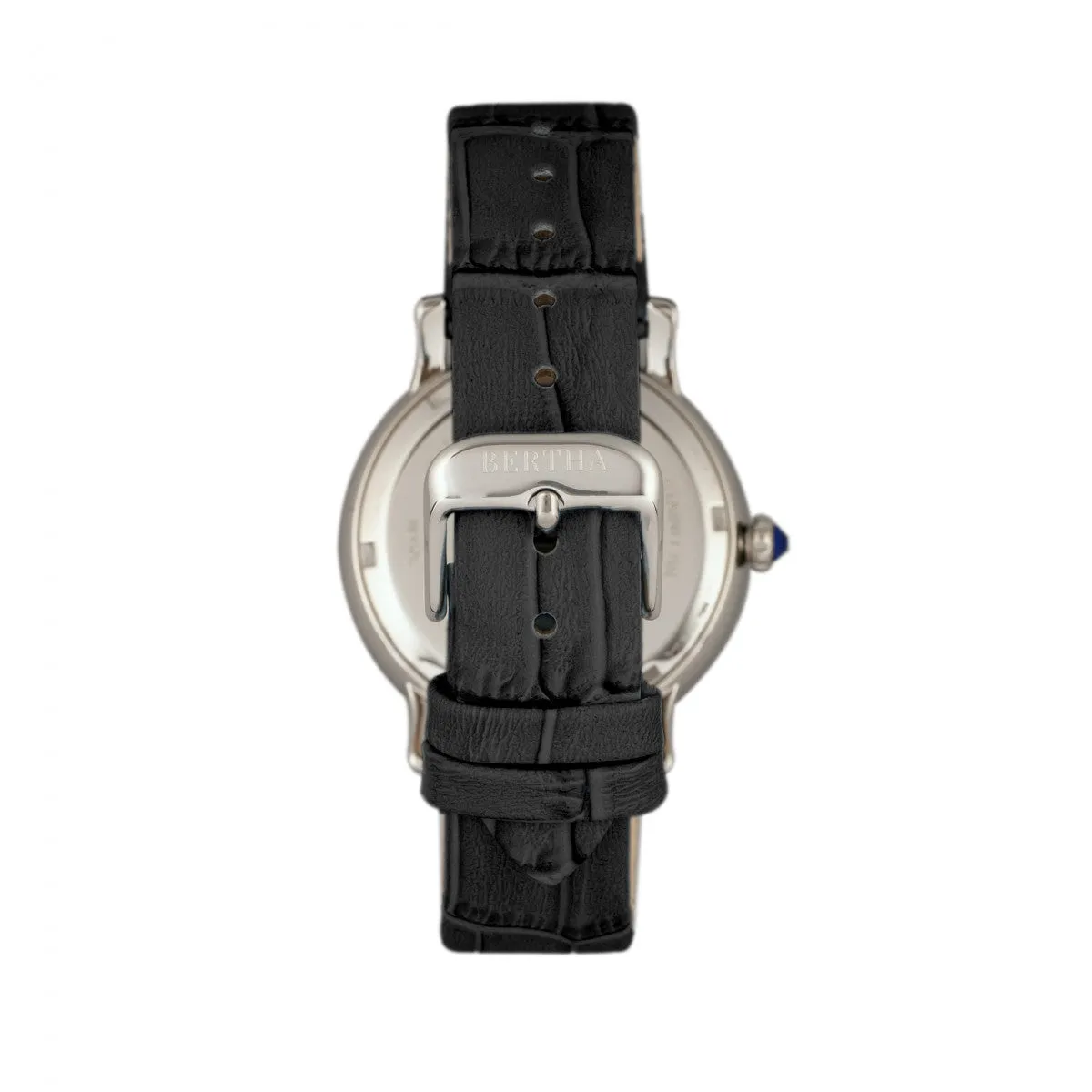 Bertha Courtney Opal Dial Leather-Band Watch - Black