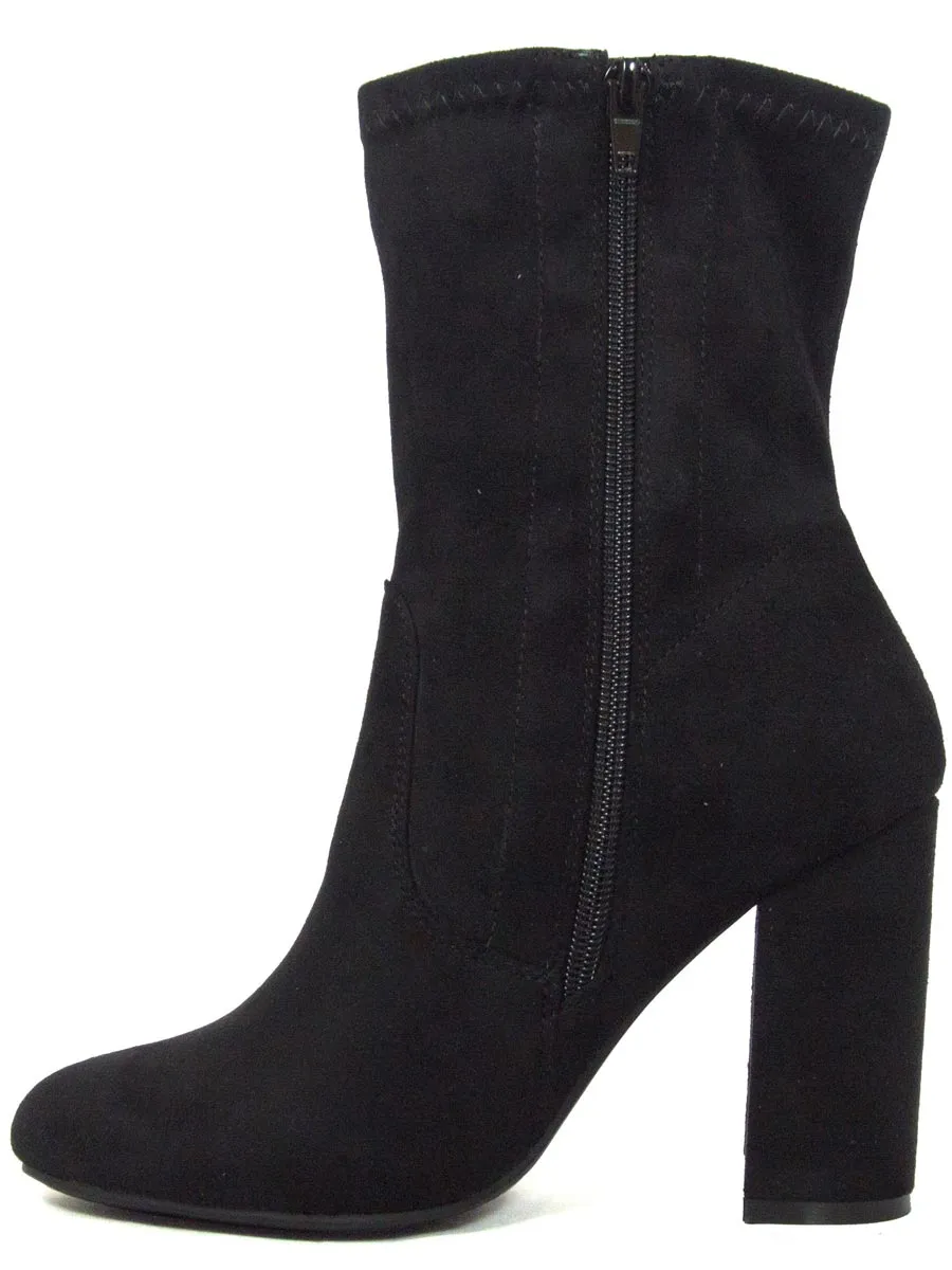 Betani Women's Mid Calf Pull On Inside Zipper Stacked Chunky Heel Closed Toe Boot