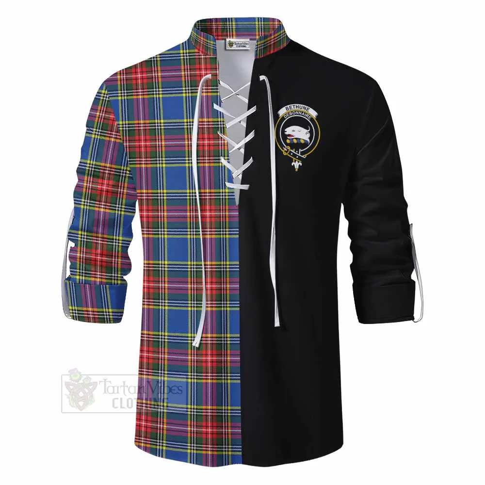 Bethune Tartan Ghillie Kilt Shirt with Family Crest and Half Of Me Style