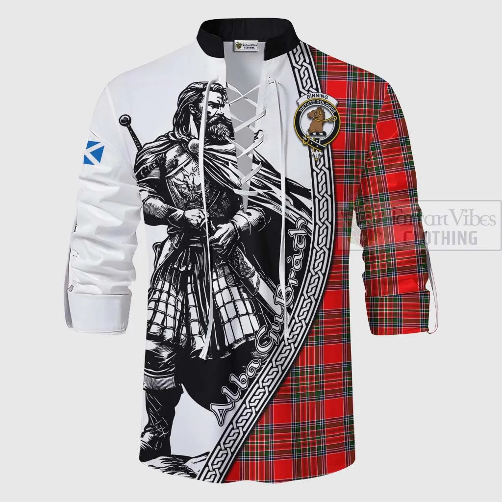 Binning Tartan Clan Crest Ghillie Kilt Shirt with Highlander Warrior Celtic Style