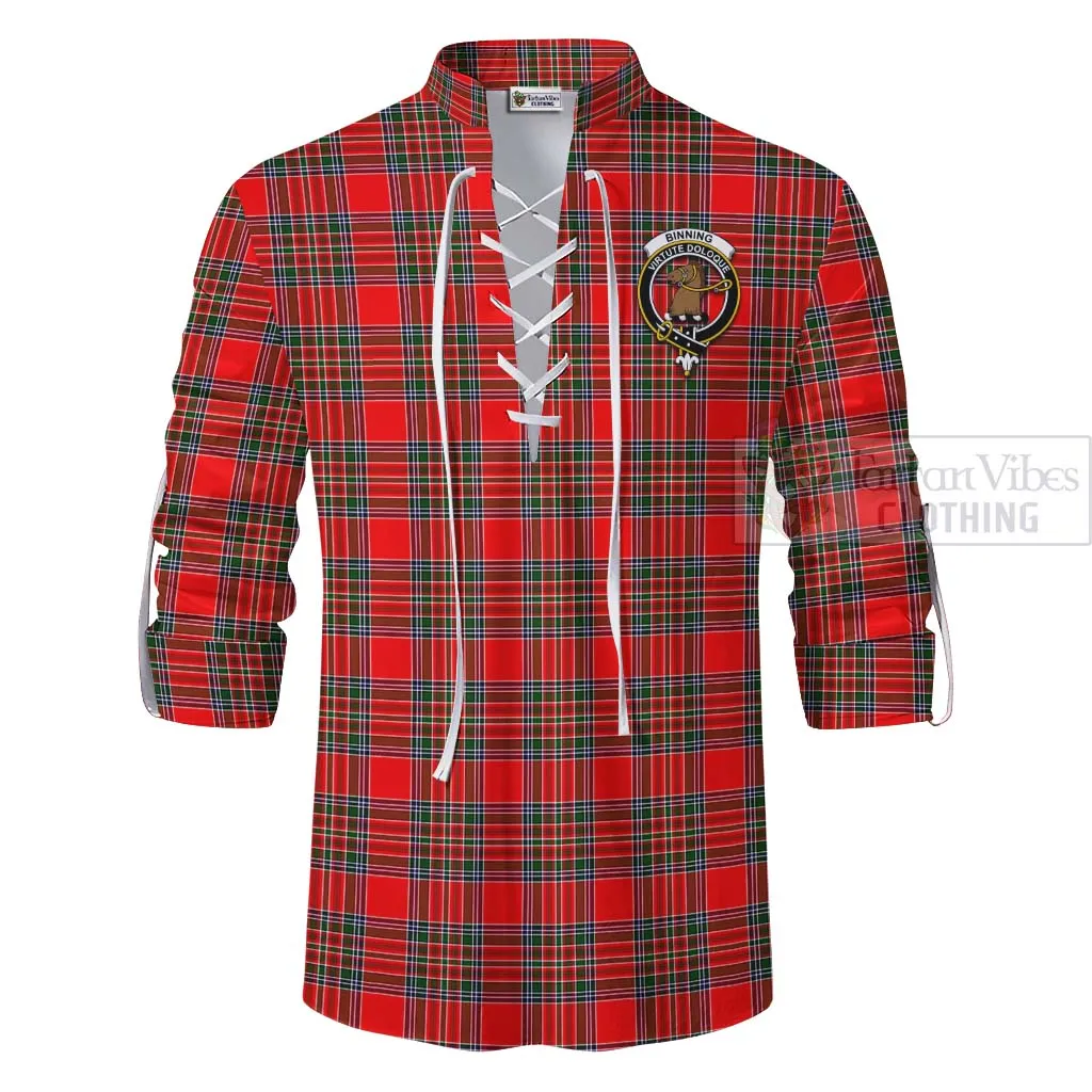 Binning Tartan Ghillie Kilt Shirt with Family Crest Celtic Skull Style