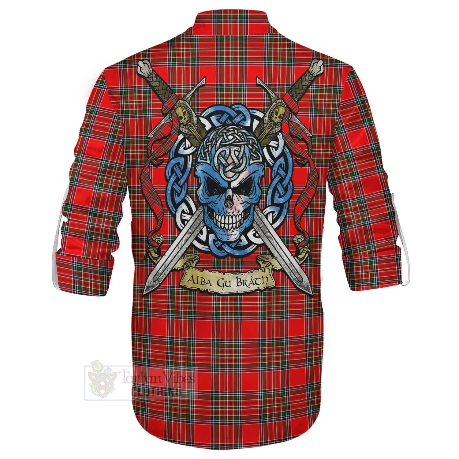 Binning Tartan Ghillie Kilt Shirt with Family Crest Celtic Skull Style