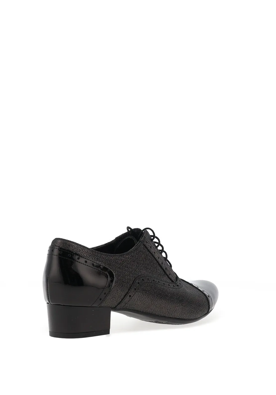 Bioeco by Arka Patent Panel Low Heel Brogues, Black Shimmer