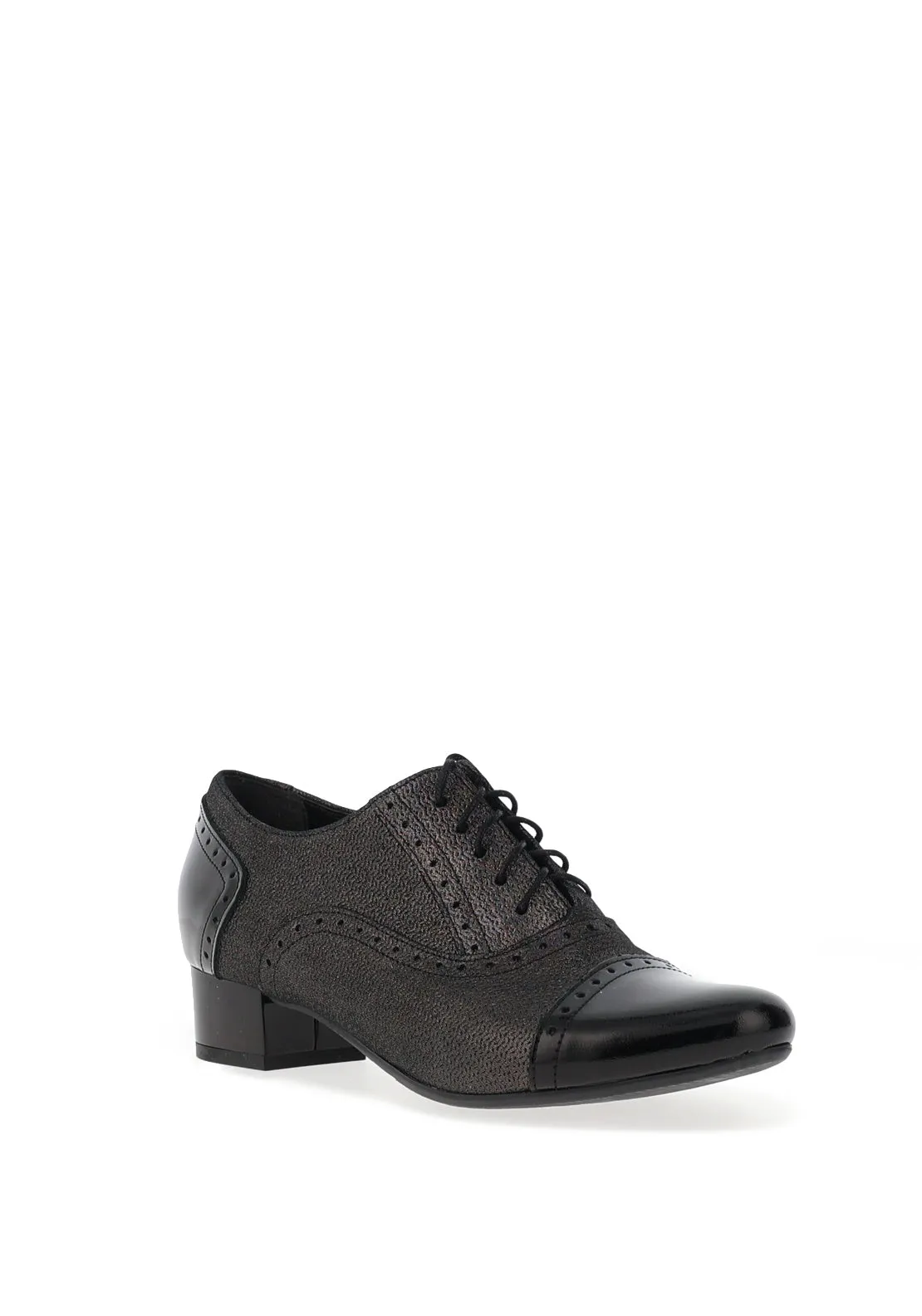 Bioeco by Arka Patent Panel Low Heel Brogues, Black Shimmer