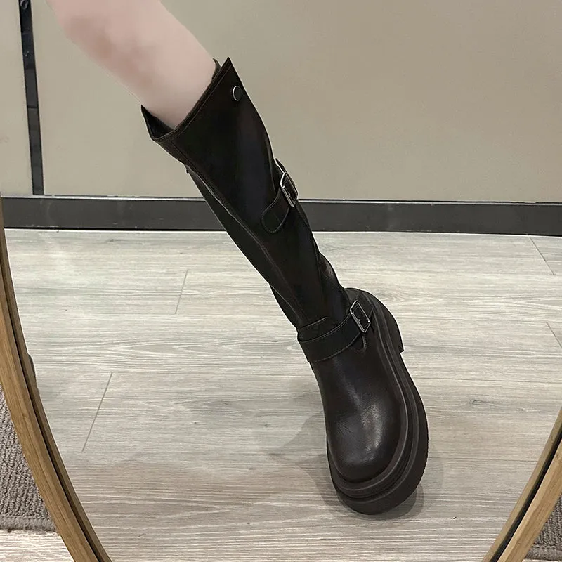 Black American retro thick-heeled platform boots