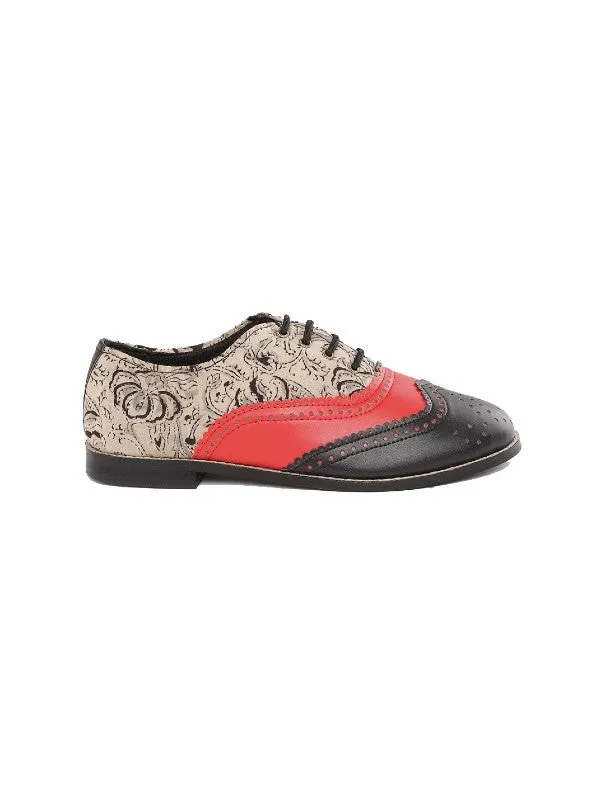 Black & Beige Kalamkari Block Print Handcrafted Brogues