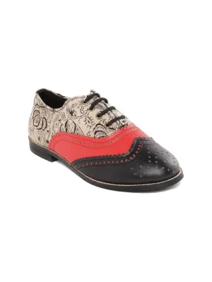 Black & Beige Kalamkari Block Print Handcrafted Brogues